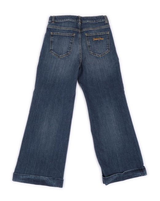 Golden Goose Deluxe Brand Blue Journey Girl's Bootcut Medium Washed Denim With Contratst Stitching And Embroidery