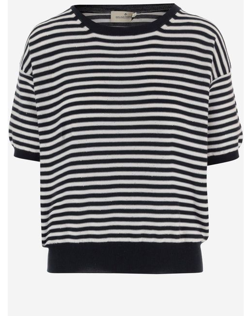 Pull en coton rayé Bruno Manetti en coloris Black