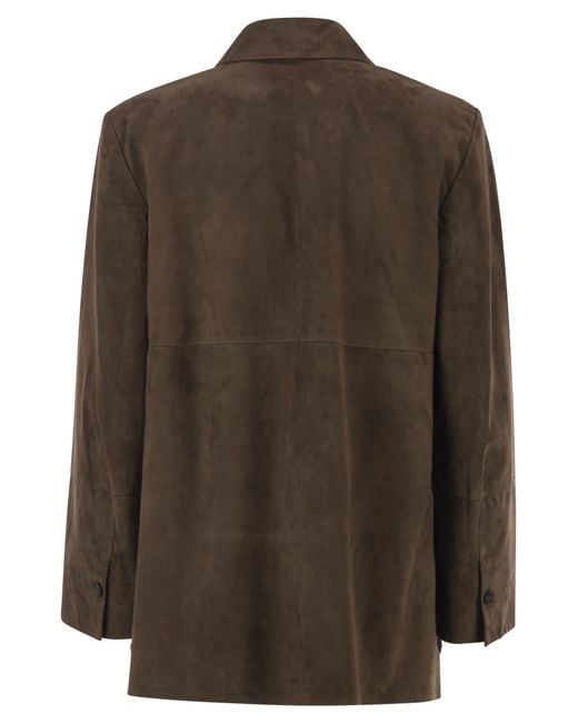 Max Mara Brown Smmgocce Suede Shirt With Silk Lining