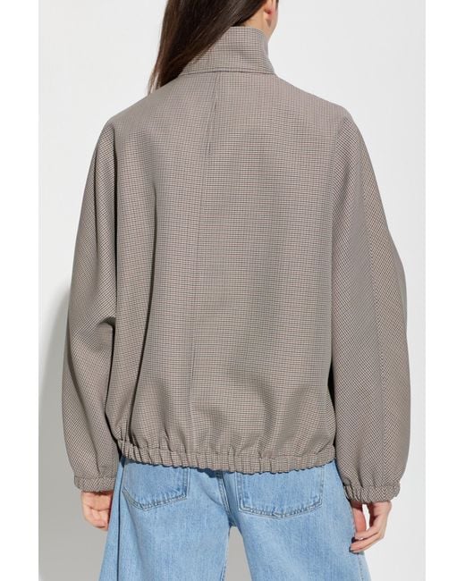 Courreges Gray Bomber Jacket Buckle Houndstooth