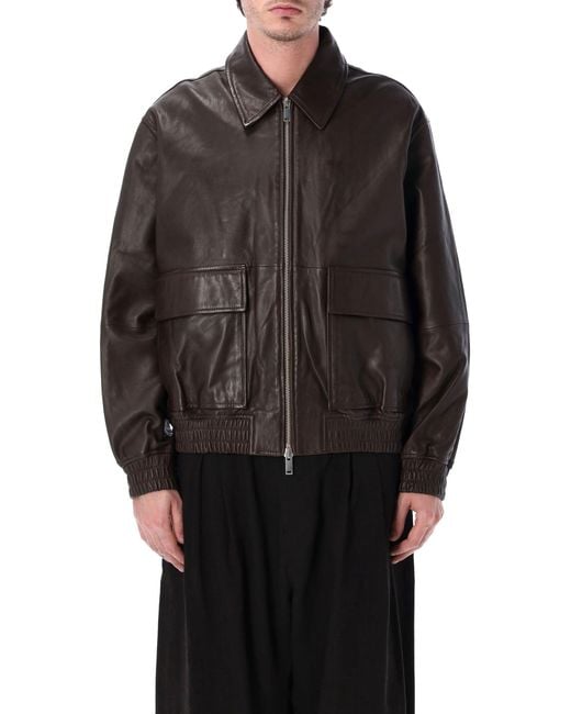Studio Nicholson Black Piston Leather Zip-Up Jacket for men