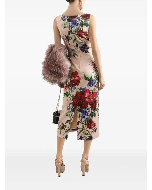 Vestido Longuette De Tubo De Raso Con Estampado A Flores Dolce & Gabbana de color Pink