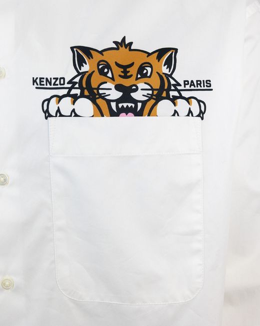 KENZO Camicia Casual Bianca Con Stampa in het White