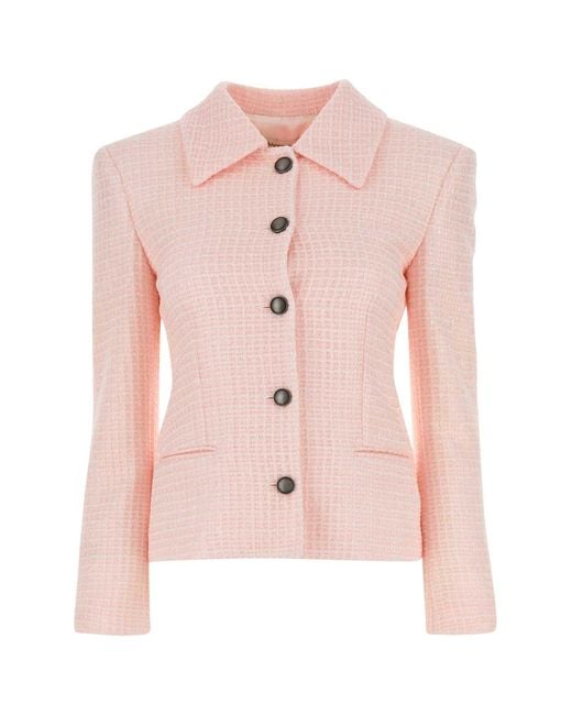 Alessandra Rich Pink Sequin Checked Tweed Jacket