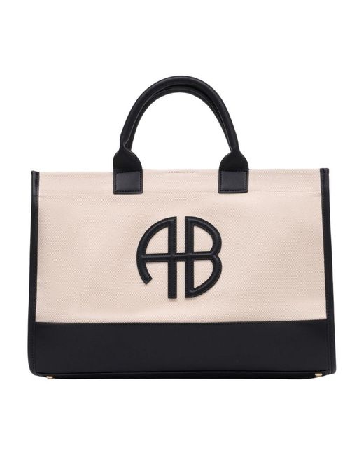 Anine Bing Medium Lara Shopper Katoen Beige in het Black