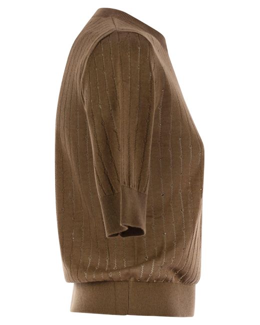 Max Mara Pila Wool En Silk Sweater Met Pailletten in het Brown
