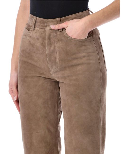 ROTATE BIRGER CHRISTENSEN Brown Rotate Straight Suede Pants