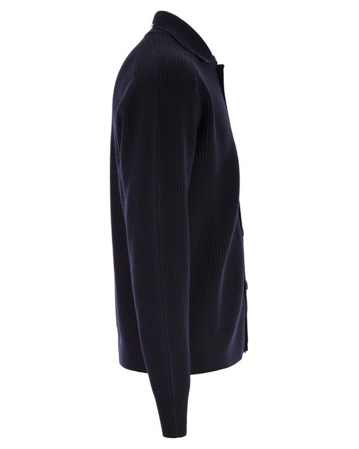 Peserico Blue English Ribbed Wool Cardigan for men