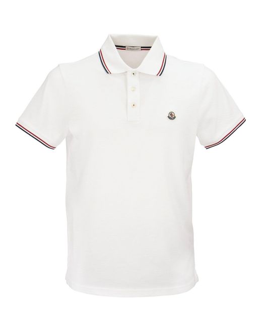 Moncler Katoenen Pique Poloshirt Met Driekleurige Trim in het White
