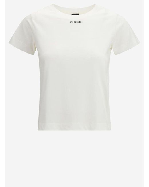 Pinko White Basic Cotton T Shirt With Logo