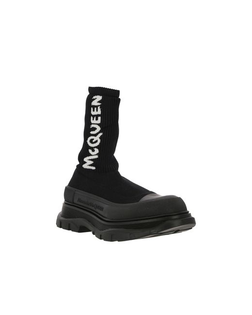 Alexander McQueen Black Sock-style Logo-print Boots for men