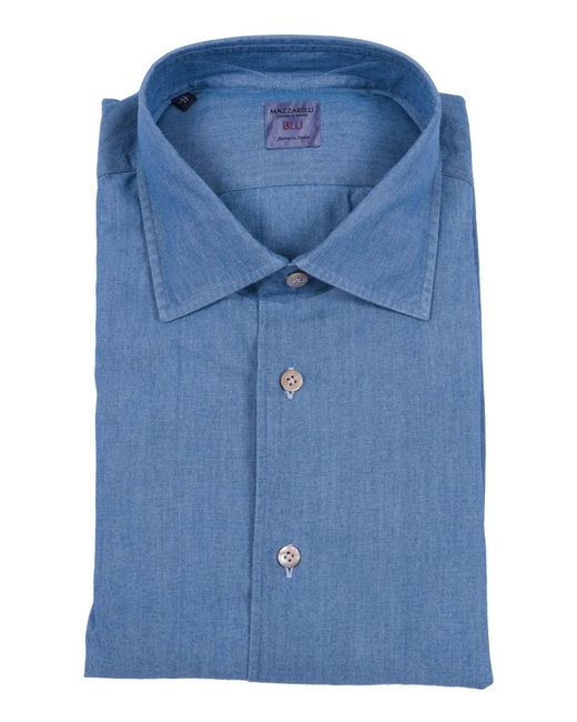 MAZZARELLI CAMICIE Blue Denim Slim Fit Cotton Shirt for men