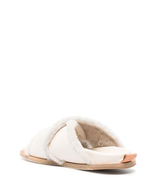 Forte_forte White Shierling And Leather Crossed Sandals