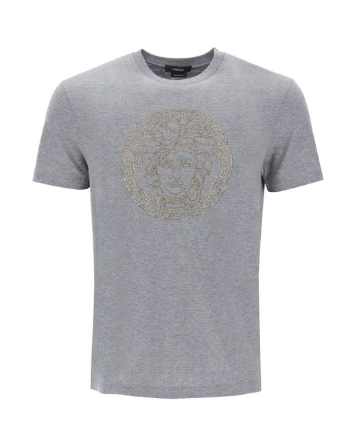 Strassstones Medusa T -Shirt Versace de hombre de color Gray