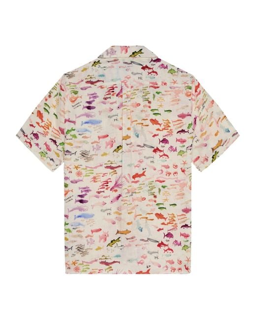 Vilebrequin Pink Linen Shirt With Multicolour Marine Print for men
