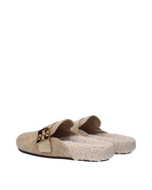 Tory Burch Natural E Pantoffeln & Hufe milde Frauen Wildleder Beige/Haselnuss