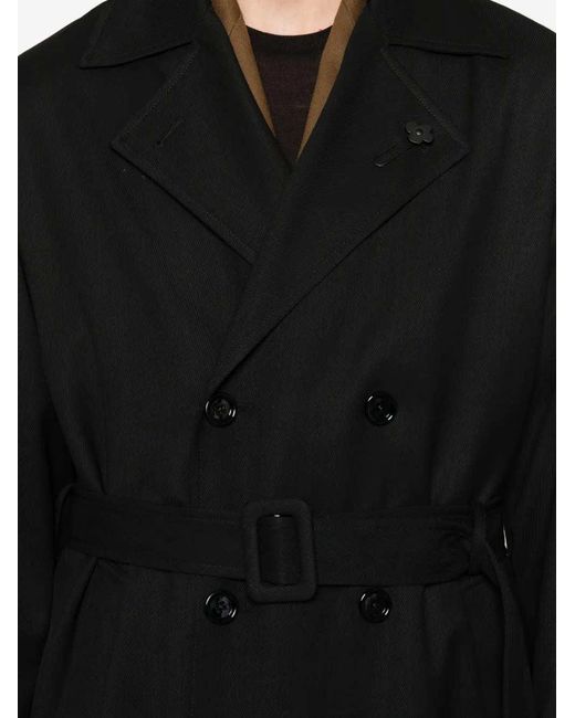 Lardini Black Double-Breasted Coat With Belt for men