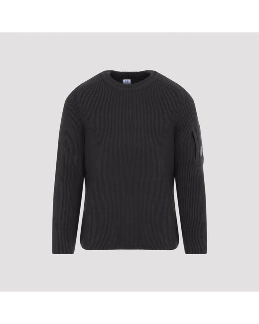 C P Company Black Cotton Full Rib Crewneck Sweater For for men