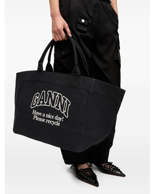 Ganni Black Tote Bag Aus Canvas