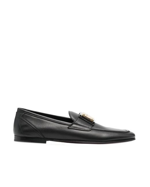 Leather Logo Loafers Dolce & Gabbana de hombre de color Black