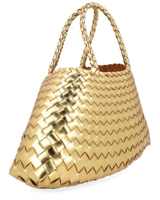 Dragon Diffusion Metallic Santa Croce Handbag With Two Top Handles And Interwoven Design