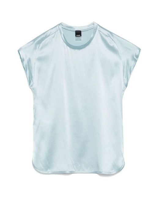 Pinko Blue Silk Blend Top With Cap Sleeves