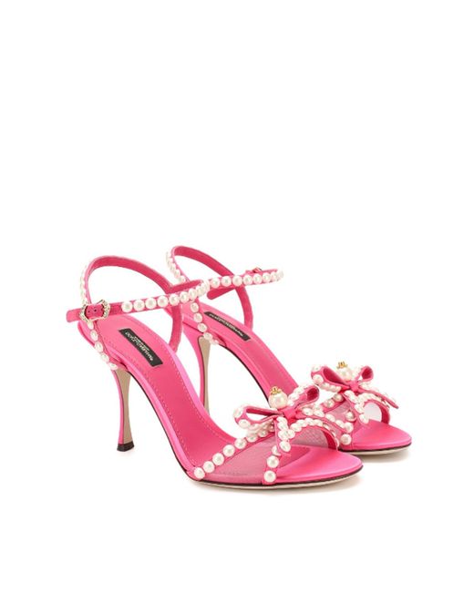 Dolce & Gabbana Pink Perle verschönerte Sandalen verschönert