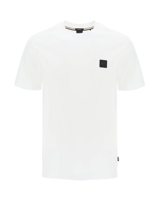 Boss White Normaler Fit T -Shirt mit Patch -Design