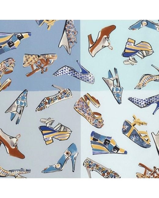 Ferragamo Blue Silk Scarf With Genio Print