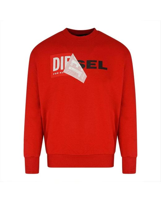 DIESEL Cotton S-samy Peeled Box Logo Red Sweatshirt for Men - Lyst