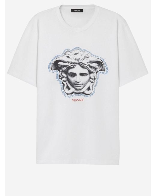 Versace White Cotton T-Shirt With Logo Print for men