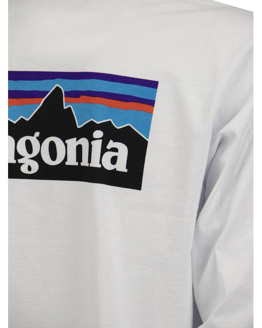 Patagonia White T Shirt With Logo Long Sleeves