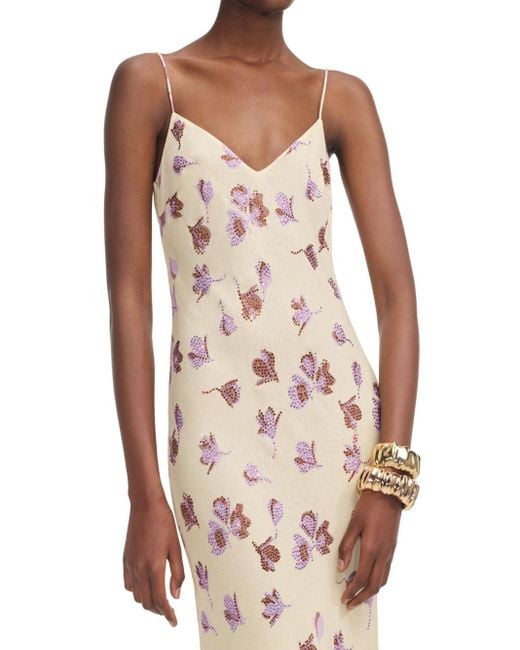 Vestido maxi de diamante de imitación floral amarilla de autorretrato Self-Portrait de color Metallic