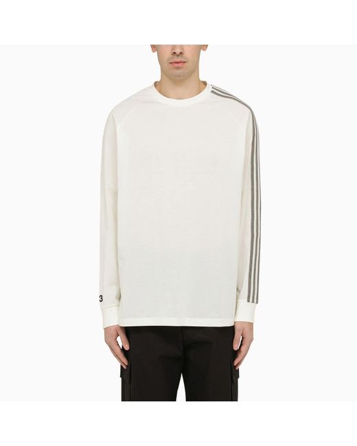 Y-3 White Crew Neck Long Sleeves T Shirt With Logo for men