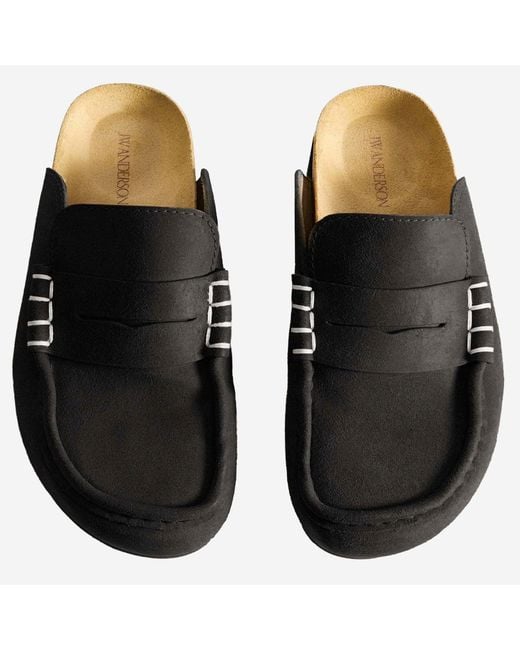 J.W. Anderson Black Suede Mule Loafers With Tapered Silhouette