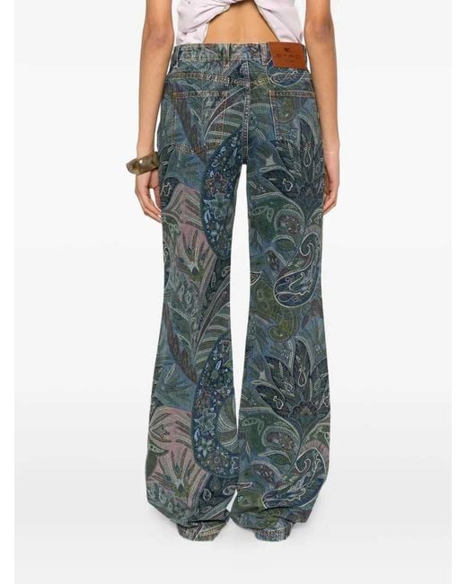 Etro Gray Floral Print Flared Jeans