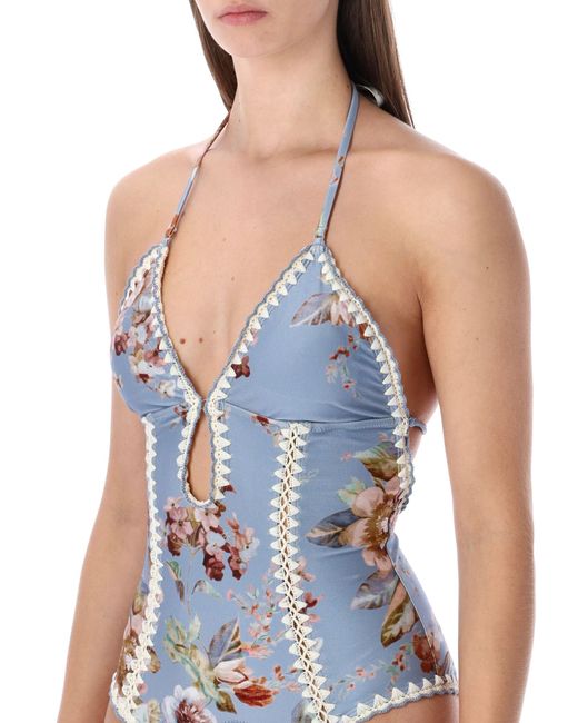 Zimmermann Blue Chambray Crochet One-piece Swimsuit