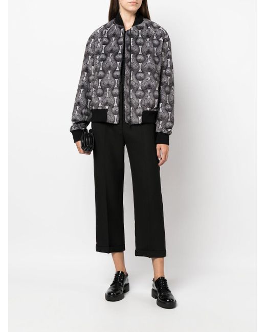 OZWALD BOATENG Gray Geometric-Print Silk Bomber Jacket for men