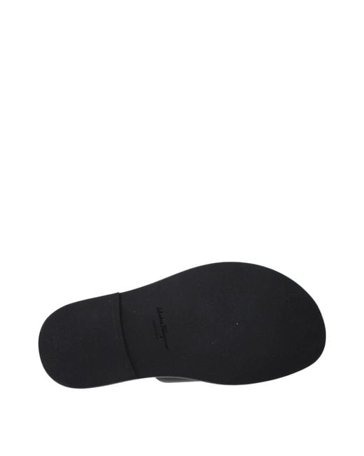 Ferragamo Black Lionel Leather Slides And Clogs