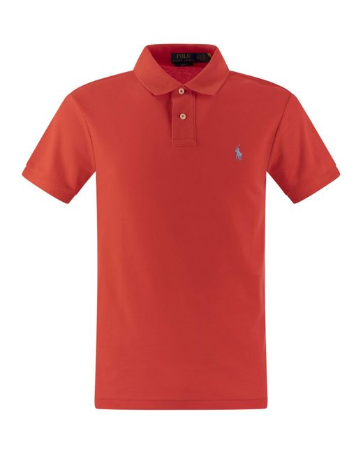 Slim Fit Pique Polo camisa Polo Ralph Lauren de color Red
