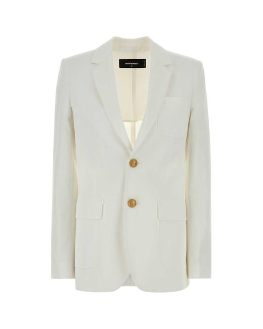 DSquared² White Solid Notched Lapel Jacket