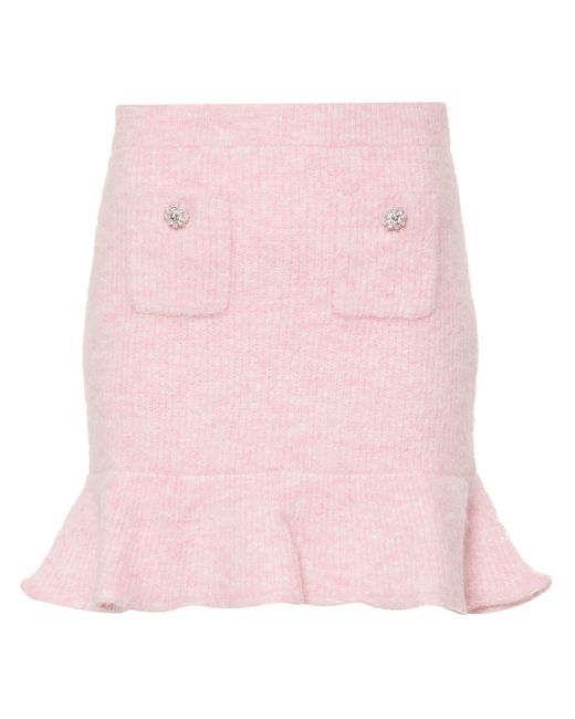 Self-Portrait Gebreide Mini-Rok in het Pink