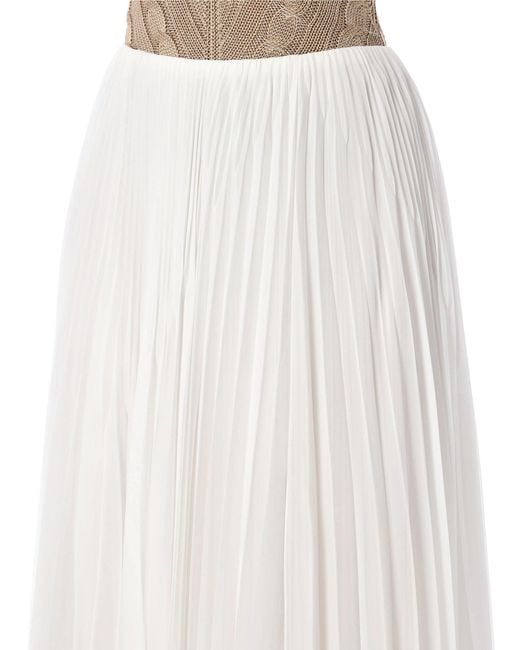 Ralph Lauren White Pleated Jersey Niccola Maxi Skirt