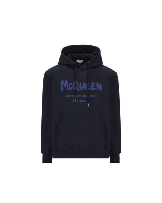 Alexander McQueen Blue Logo Hoodie Sweatshirt for men