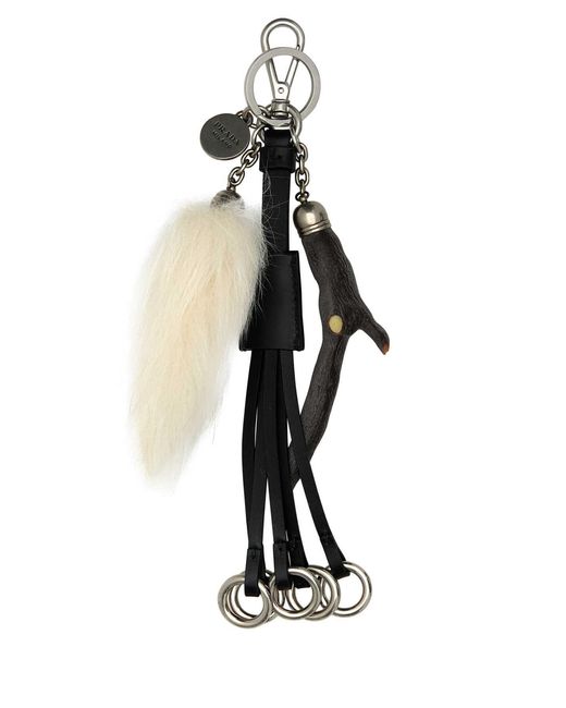 Prada White Leather Key Ring