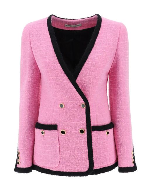 Alessandra Rich Pink Double Breasted Boucle Tweed Jacke