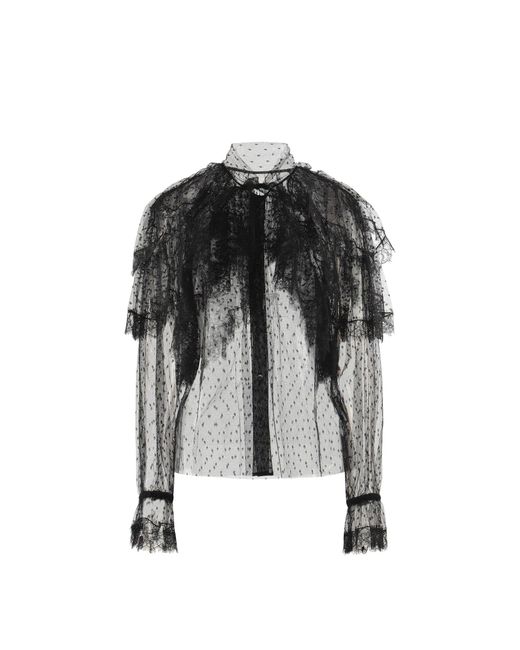 Dolce & Gabbana Lace Ruffled Shirt in het Black
