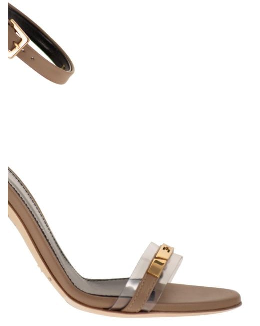 Elisabetta Franchi Metallic Leather Sandal With Transparent Insert