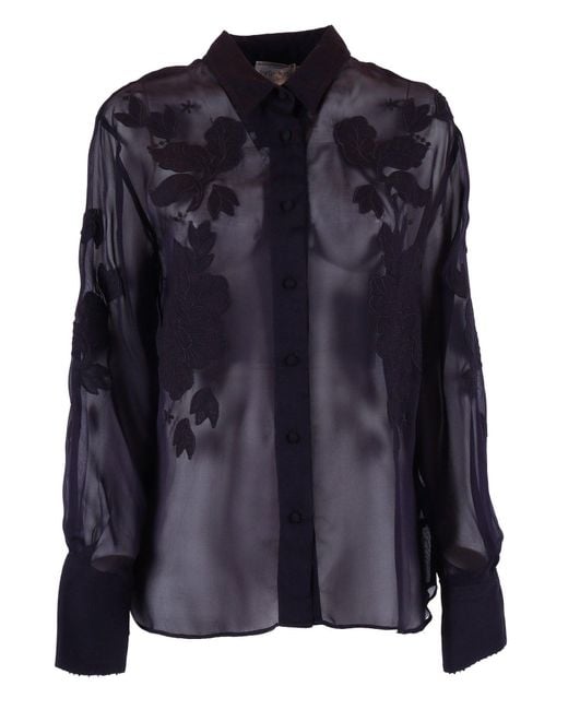 Forte_forte Blue Organic Shirt With An Iris Velvet Embroidery