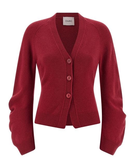 Nude Red Curved Sleeves Cardigan